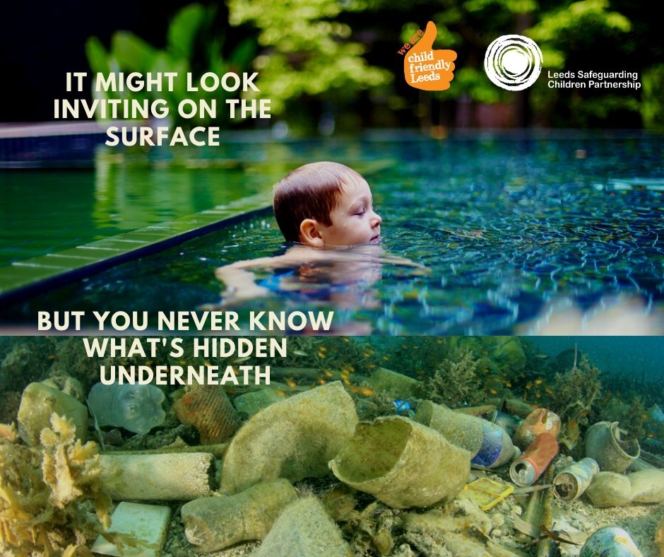 Boy swimming in dirty water